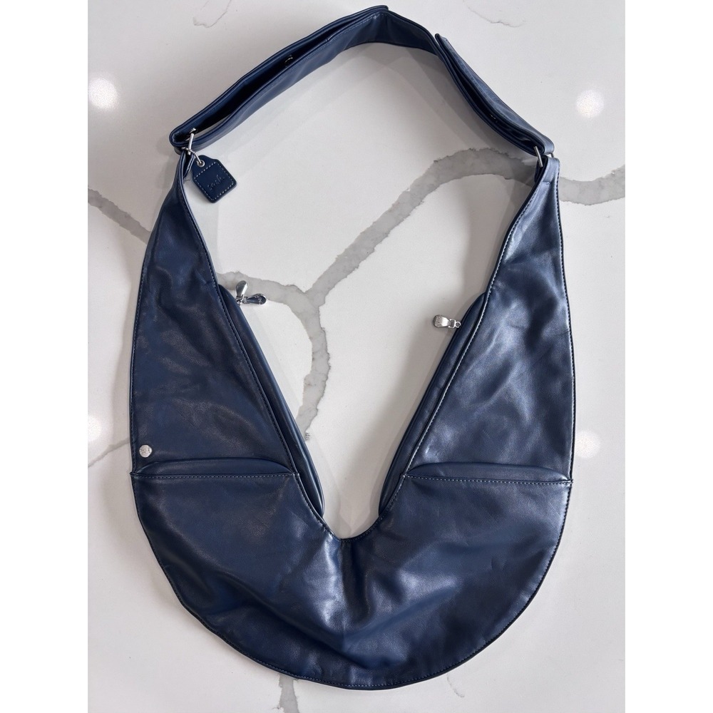 Sash Crossbody Purse Navy Blue Vegan Leather Sling Crescent Bag